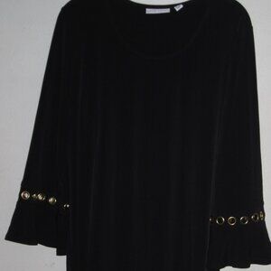 Susan Graver Tunic Top with Grommets in Black Size Small